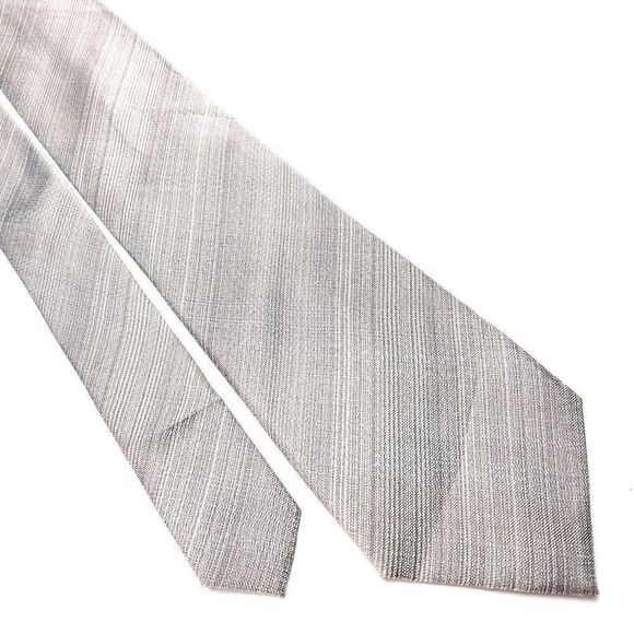 Kenneth Cole Reaction Silk Tie Silver Beige Woven Striped - Picture 1 of 6